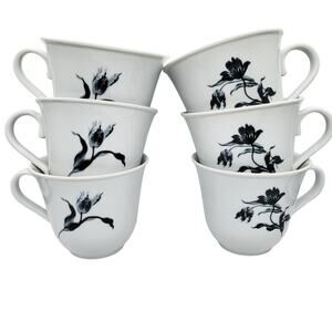 IKEA White and Black Floral Upplaga Durable Porcelain Set of Six Mugs
